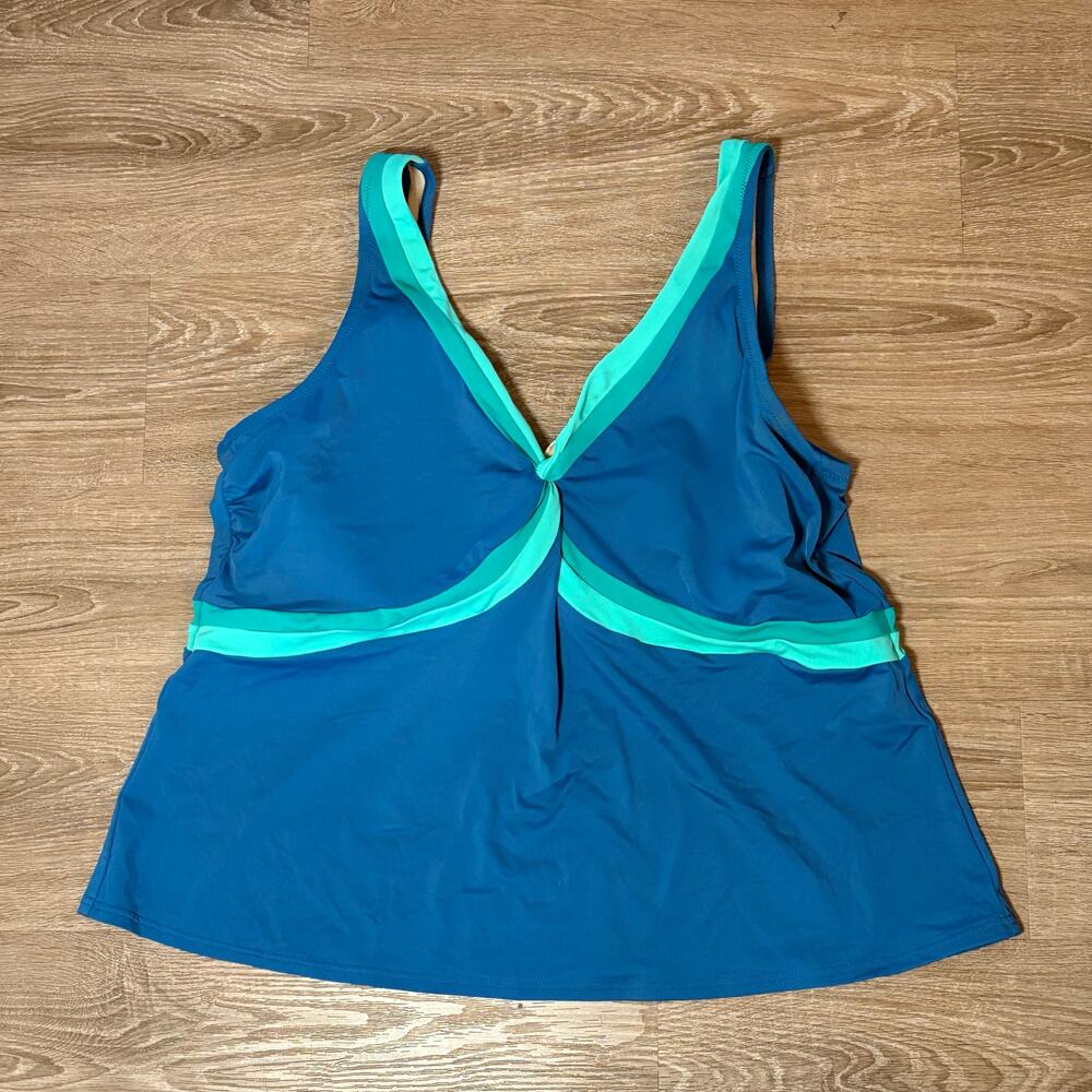 Lands’ End Plus Size Tankini Set 18W 20W Blue Aqua Molded Cup Swim Top Bottom - Picture 2 of 14